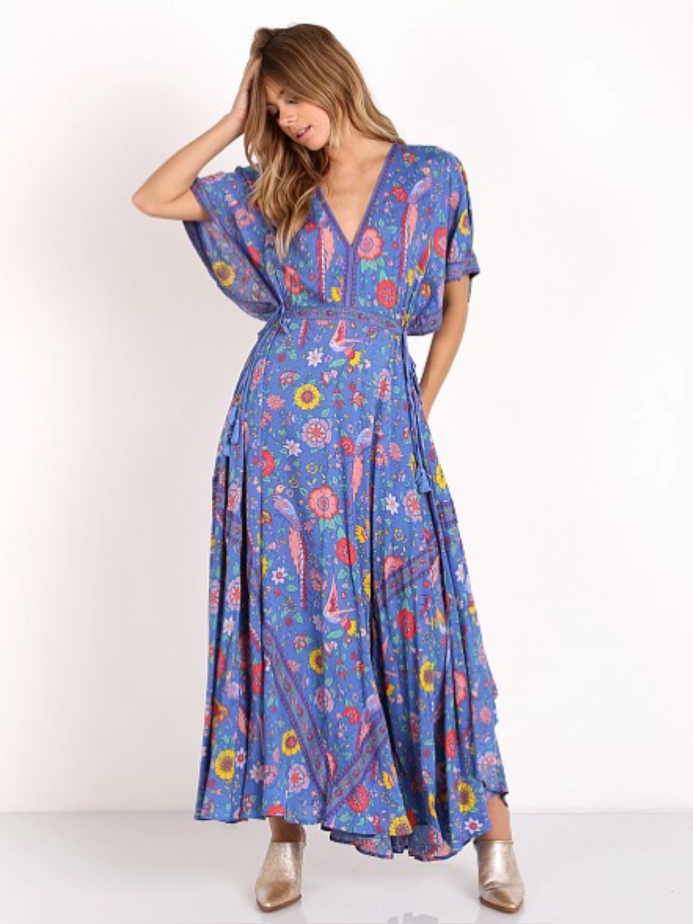 Spell Lovebird Half Moon Gown Deep Sky Blue Maxi Dress Size M Boho Festival